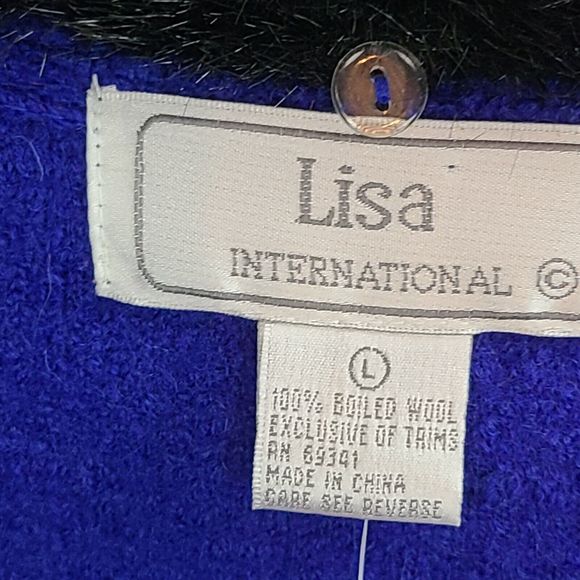 NWT Lisa Int. Women (L) Blue Boiled Wool Vest w/Faux Fur Collar-HAS ISSUES - Picture 12 of 16